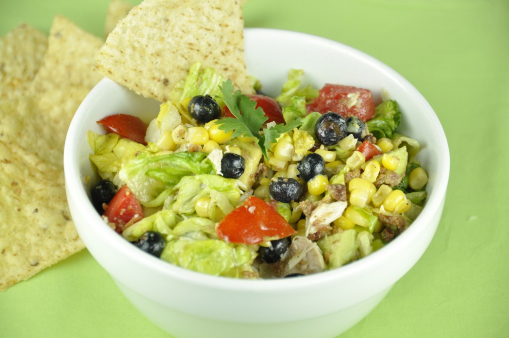 Summertime Grilled Corn, Chicken + Blueberry Chopped Salad with Honey Lime Vinaigrette