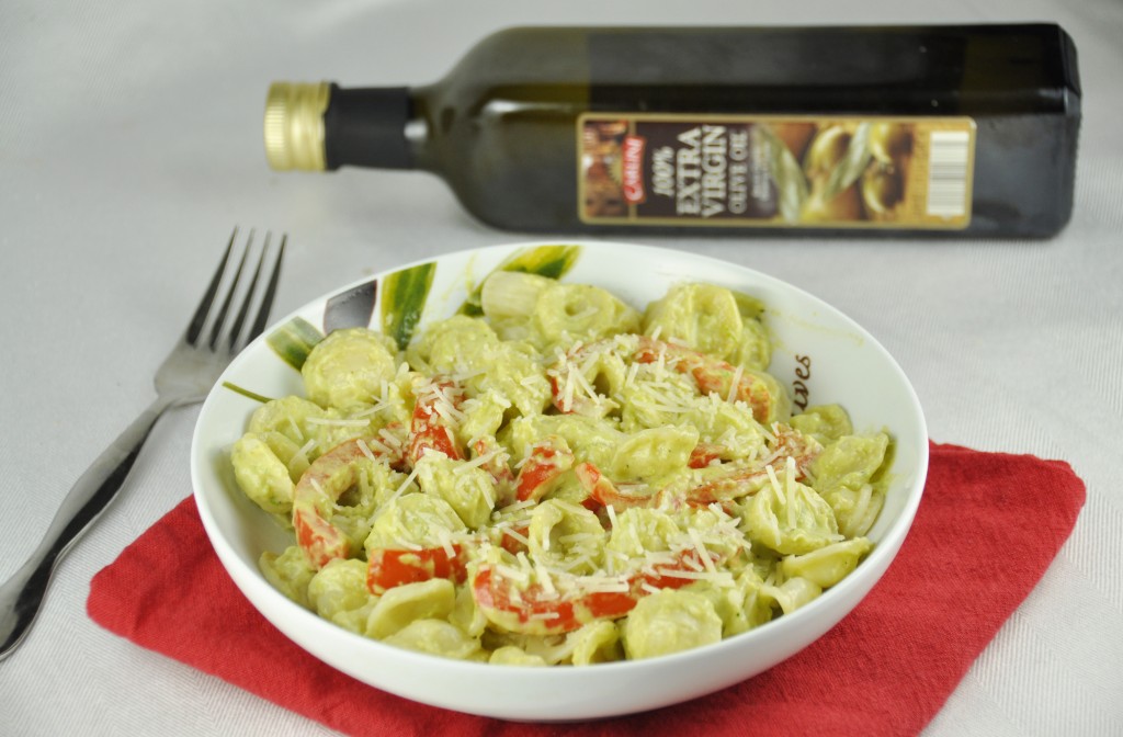 Red Pepper Pasta with Avocado Cream Sauce