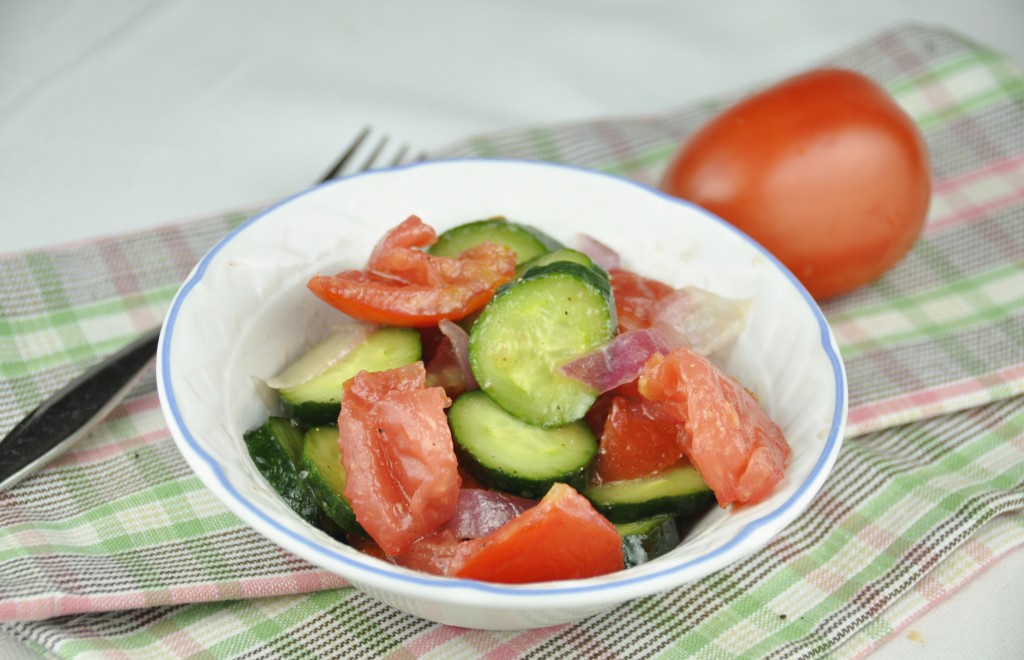 Tomato, Onion and Cucumber Salad made by Rachael Ray on the Food Network.