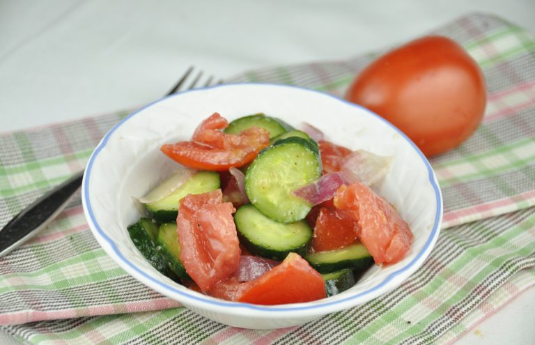 Tomato, Onion & Cucumber Salad {Wishes & Dishes}