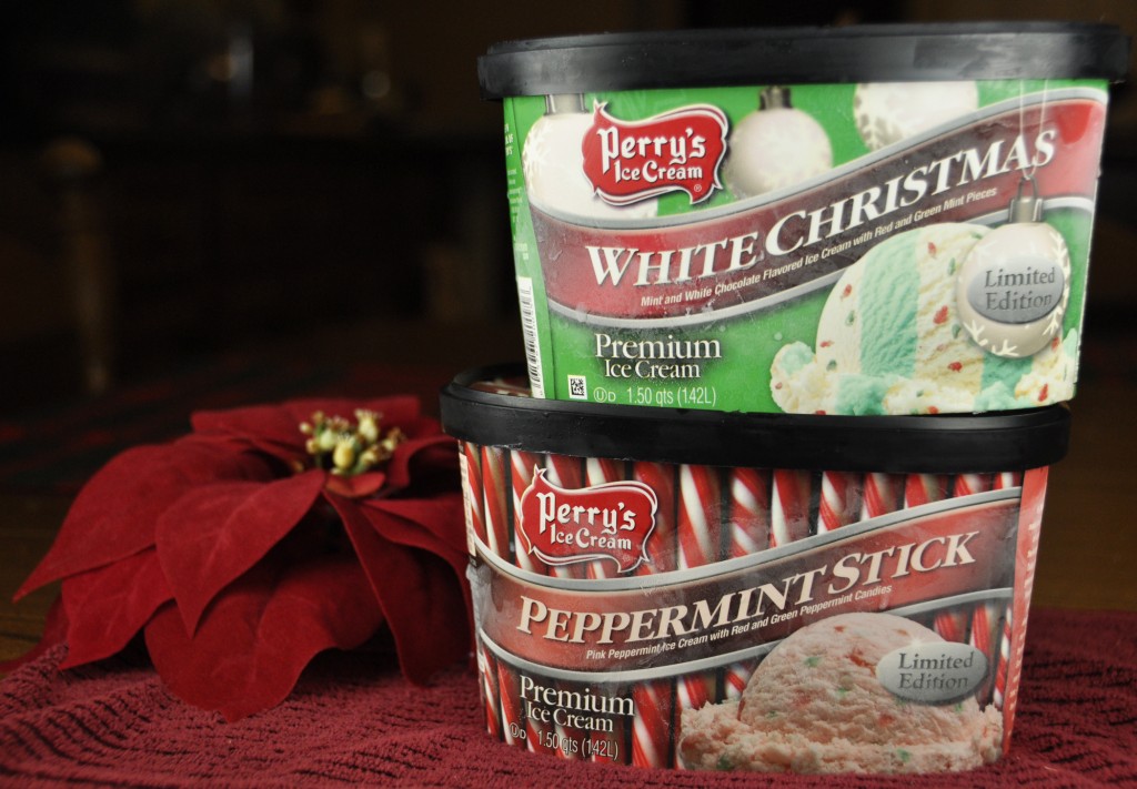 Perry's Christmas Ice Cream Flavors.  White Christmas and Peppermint Stick.