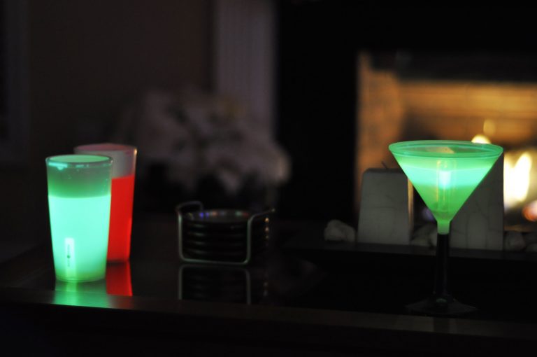 Glow light and cups at our New Year's Eve party