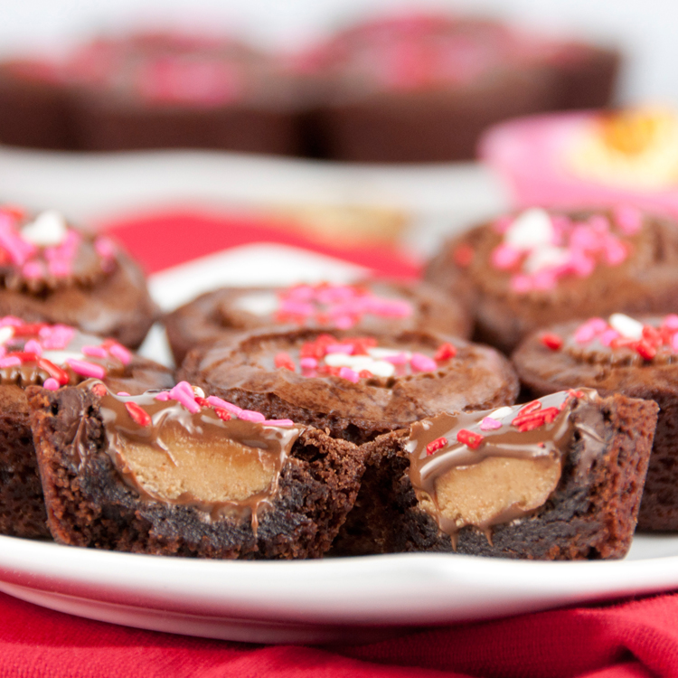 Loads of rich chocolate and mini Reese's peanut butter cups make this peanut butter cup brownie bites recipe a chocolate lover's dream - especially for Valentine's Day dessert or Christmas dessert!
