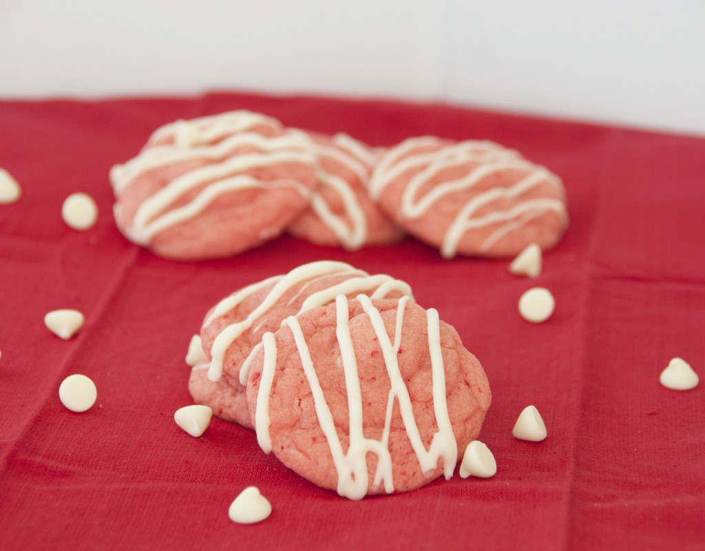 Strawberry Cookies with White Chocolate Drizzle. Perfect for Valentine's Day!