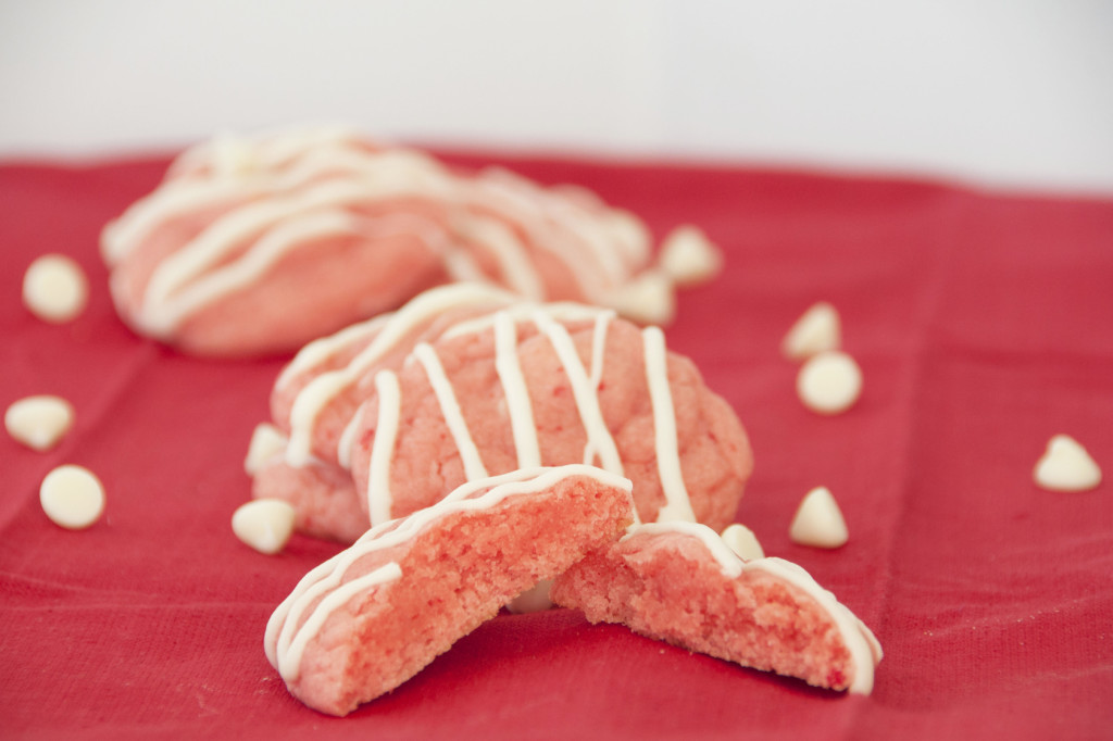 Strawberry Cookies with White Chocolate Drizzle. Perfect for Valentine's Day!
