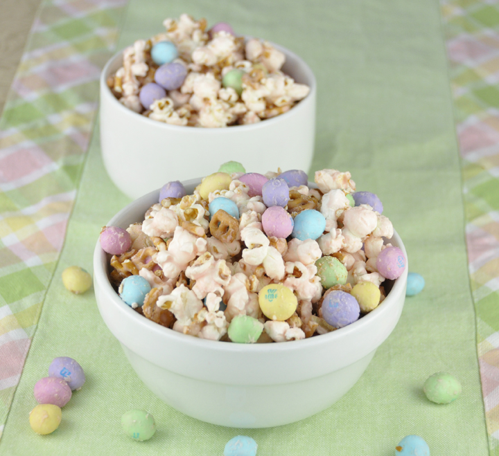 Salted Caramel Easter Popcorn with peanut M&Ms