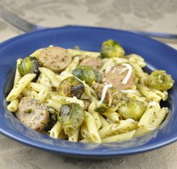 Pesto Pasta with Chicken Sausage & Roasted Brussels Sprouts Recipe