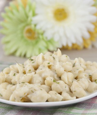 Creamy Garlic Shells Recipe. Perfect side dish for any barbeque or any occasion.