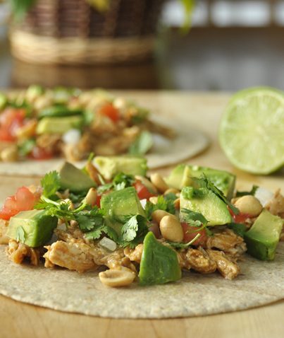 Peanut /Thai /Asian Chicken Tacos recipe made in the crock pot or slow cooker