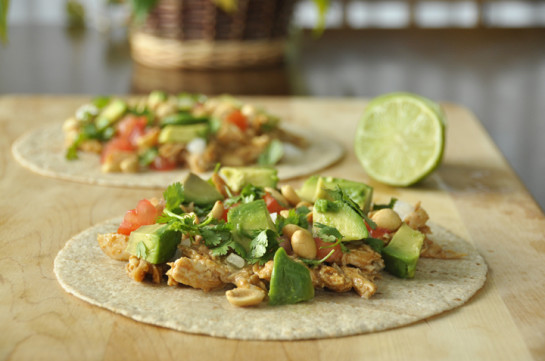 Peanut /Thai /Asian Chicken Tacos recipe made in the crock pot or slow cooker