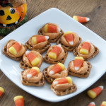 Candy Corn Pretzel Bites Recipe for Halloween or Fall. I used Hershey's Pumpkin Spice Kisses.
