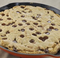 Dark Chocolate Chip Skillet Cookie Recipe. A giant chocolate chip cookie that is perfect to serve to company or dinner guests.