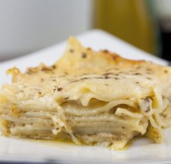 Pesto Lasagna Recipe made with Bechamel sauce. Great for a side dish or vegetarian main course dinner!
