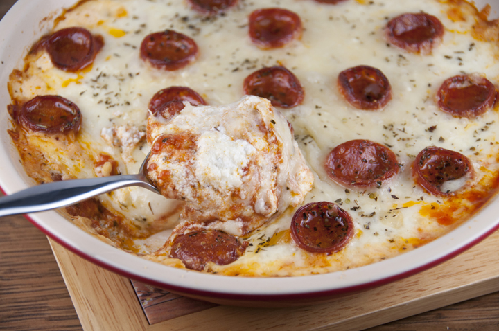 Cheese + Pepperoni Pizza Dip Appetizer Recipe for a party or holiday.