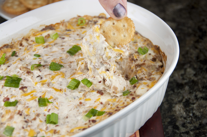 Creamy Bacon & Cheese Dip appetizer recipe. Great for Super Bowl, Football games, parties, holidays, potlucks.