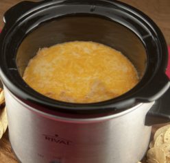 Crock Pot Cheesy Bean Dip Appetizer Recipe (Slow Cooker) for football food, game day, Super Bowl.