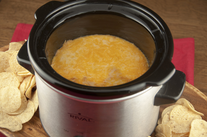 Crock Pot Cheesy Bean Dip Appetizer Recipe (Slow Cooker) for football food, game day, Super Bowl.