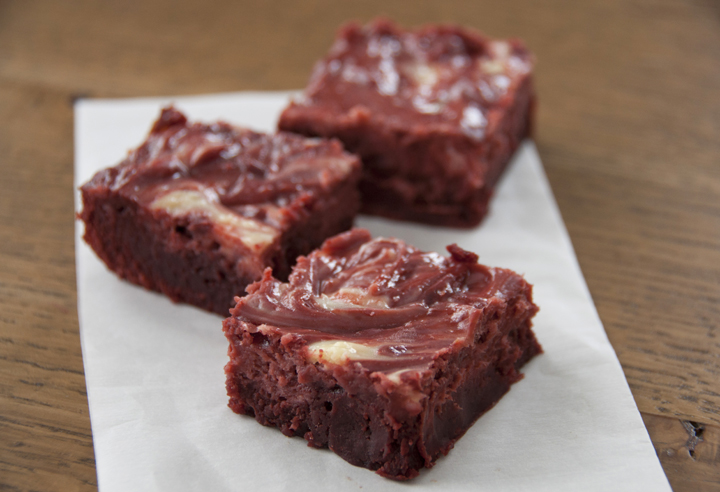 Red-Velvet-Cheesecake-Swirl-Brownie-Recipe.  Perfect dessert for Valentine's Day or Christmas.