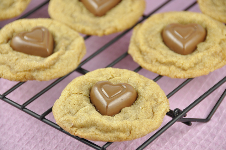 Chocolate Heart Biscoff Cookies Recipe for Valentine's day.  Made with Dove chocolates or Hershey's heart shaped chocolates.