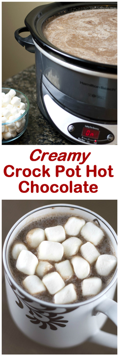 Creamy Crock Pot Hot Chocolate - throw all of the ingredients in your slow cooker and have the perfect beverage for keeping warm all winter long!