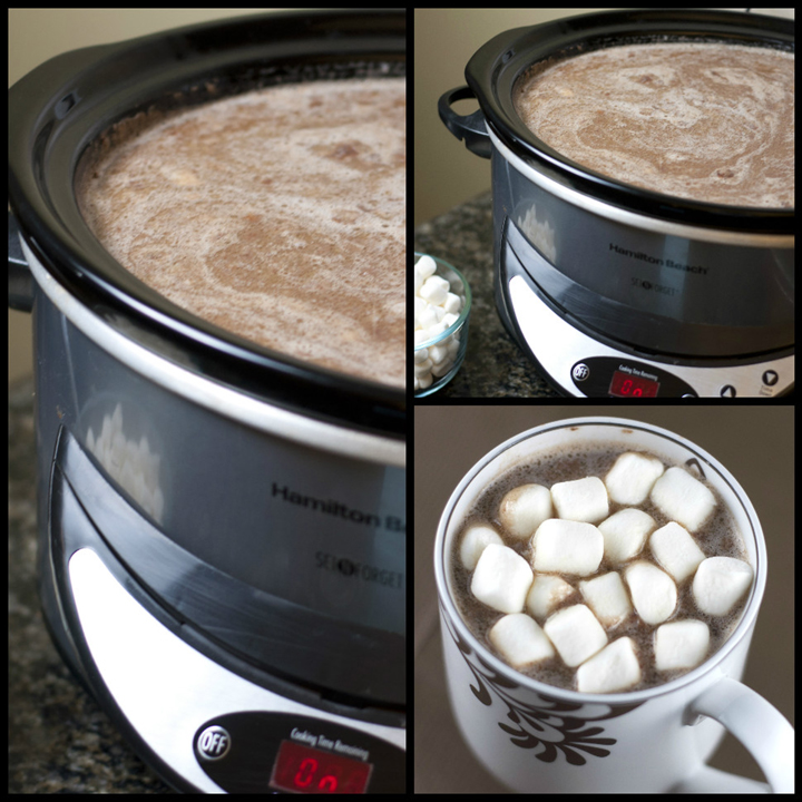 Creamy Crock Pot Hot Chocolate Recipe - throw all of the ingredients in your slow cooker and have the perfect beverage for keeping warm all winter long and for Christmas!