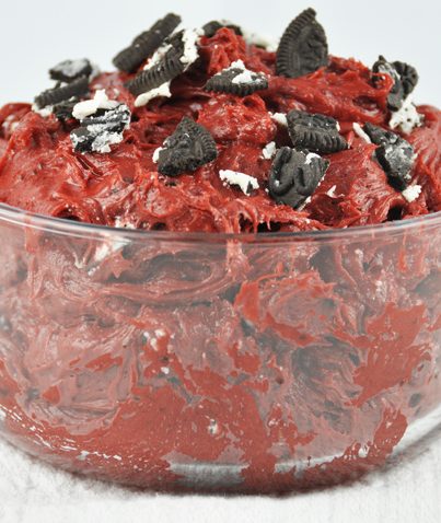 Red Velvet Oreo Cookie Dip Recipe for Valentine's Day or Christmas holiday. Dessert dip or Party Dip.