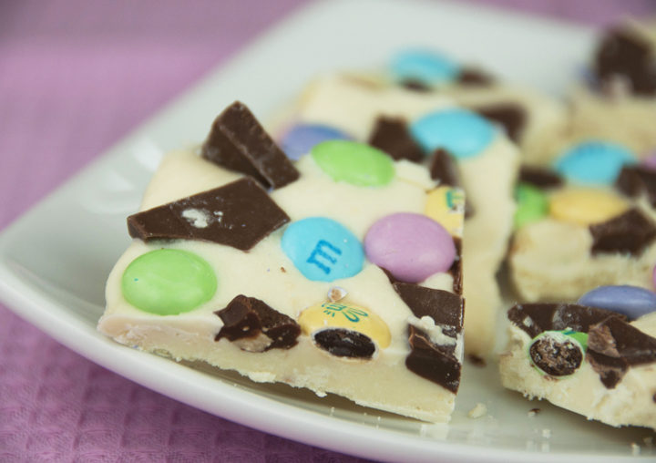 Easter Bunny Bark is a great holiday dessert recipe with melted white chocolate and Easter candy.
