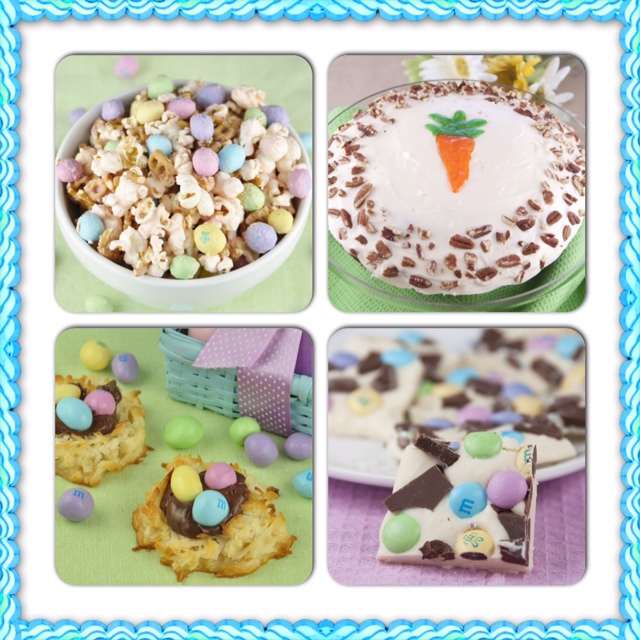 A collection of Easter recipe ideas for dessert, main course, appetizer, and drink.