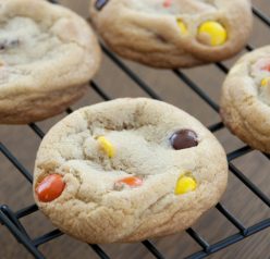 Soft Baked Reese's Pieces Cookie Recipe. No mixer required and easy dessert!