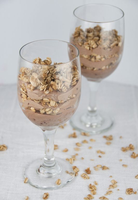 Chocolate Almond Butter Yogurt Granola Parfaits Recipe makes a healthy breakfast or skinny dessert.