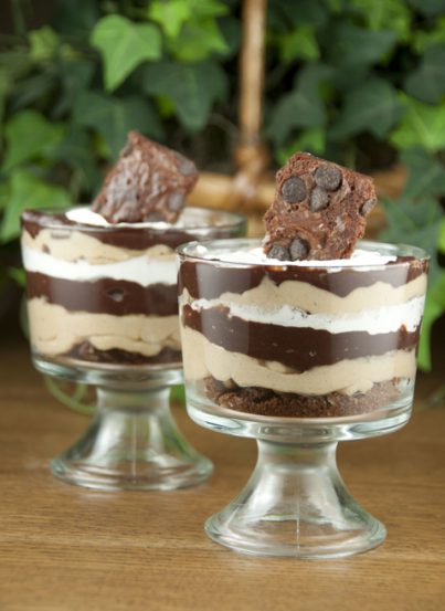 Brownie Brittle Chocolate Peanut Butter Parfaits made with chocolate chip Brownie Brittle for a rich, decadent dessert recipe idea for the chocolate lover in your life.