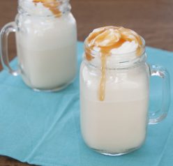Vanilla ice cream, brewed coffee and rich caramel sauce together in a creamy milkshake recipe topped with whipped cream and drizzled with more caramel.