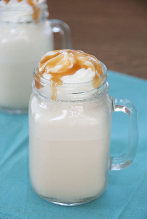 Vanilla ice cream, brewed coffee and rich caramel sauce together in a creamy milkshake recipe topped with whipped cream and drizzled with more caramel.