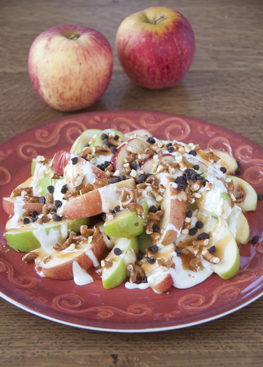 Sweet and Salty Apple Nachos Recipe.  If you love caramel apples, you will love these "nachos" for snack or dessert.