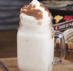 Just a blended mixture of Maple Cheesecake ice cream, milk, peanut butter, and apple butter makes a simple and delicious milkshake for the fall.
