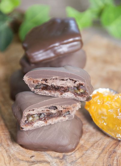 A recipe for rich chocolate petit fours with Brownie Brittle and orange marmalade filling which will satisfy even the most discerning chocolate lover.