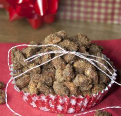 Crunchy, cinnamon-sugared almonds made right in the crock pot are a spectacular treat to bring to a party or give away as gifts to your friends and family for Christmas.