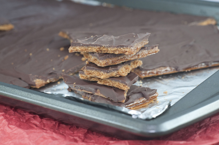 Easy recipe for graham cracker toffee with chocolate on top. Great holiday dessert you can make in a pinch.