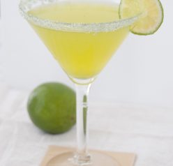 This recipe for a Key Lime Martini is just what it sounds like: a sweet and sour martini that tastes like a tropical slice of key lime pie.