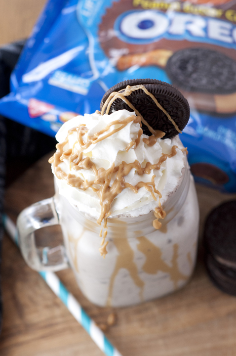 Vanilla ice cream, Reese’s Peanut Butter Cup Oreos and peanut butter combine to create a thick, rich Peanut Butter Cup Oreo Milkshake that is the best dessert ever.