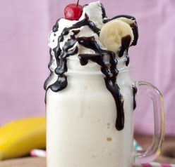 Cool down this summer with your favorite ice cream treat made into a Banana Split Milkshake!