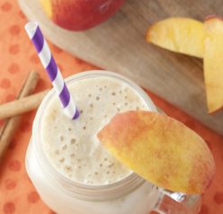 Rich and creamy Peach Pie Protein Shake packed full of protein and tastes like a slice of peach pie in a glass!