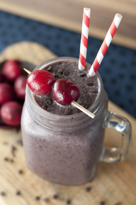Rich and creamy Chocolate Covered Cherry Protein Shake recipe tastes like like a chocolate covered cherry in liquid form. You will forget you're drinking a healthy milkshake!