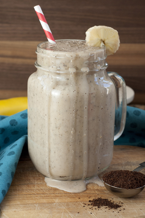 A simple recipe for a post-workout Creamy Coffee Protein Smoothie with a secret ingredient to give you a healthy balanced breakfast, post-workout boost, or the afternoon jolt you need!