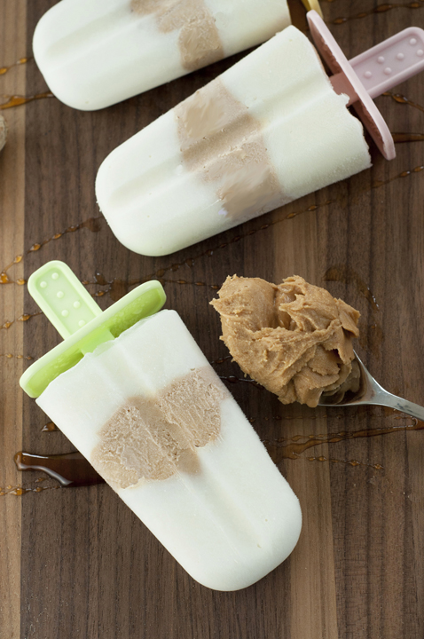 Healthy Peanut Butter Honey Greek Yogurt Popsicles made with only four ingredients.