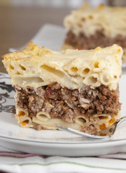 Layers of comfort food are baked to perfection in this Pastitsio, or Greek lasagna, recipe.