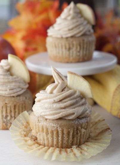 Moist and flavorful recipe for Apple Cider Cupcakes made from scratch with Brown Sugar Cinnamon Buttercream Frosting makes for a mouthwatering fall dessert!