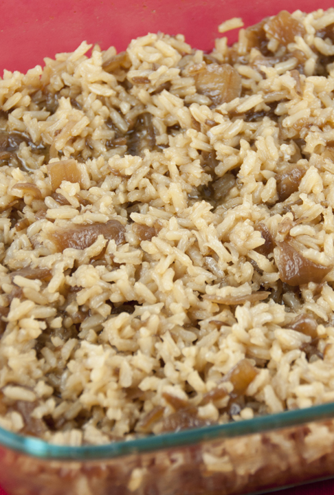 French Onion Soup Rice takes only four ingredients to make and tastes delicious as a side dish.