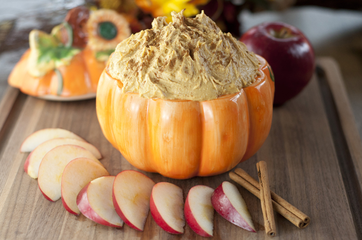 Peanut Butter Pumpkin Greek Yogurt Dip recipe is perfect for dipping fruit and is a healthy post-workout snack.