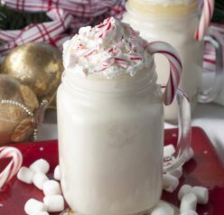 This recipe for creamy Crock Pot or Slow Cooker Snow Flake White Hot Chocolate is easy to make with only four ingredients! Great for Christmas parties!